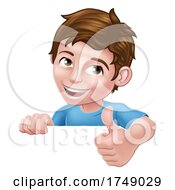 Poster, Art Print Of Boy Kid Thumbs Up Cartoon Child Peeking Over Sign