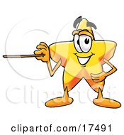 Star Mascot Cartoon Character Holding A Pointer Stick by Mascot Junction