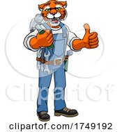 Poster, Art Print Of Tiger Mascot Carpenter Handyman Holding Hammer