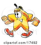 Clipart Picture Of A Star Mascot Cartoon Character Speed Walking Or Jogging