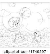 Poster, Art Print Of Boy And Puppy Playing With A Ball