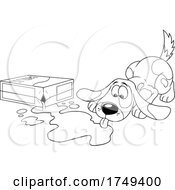 Poster, Art Print Of Black And White Cartoon Dog Lapping Up Spilled Milk