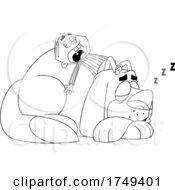 Poster, Art Print Of Black And White Cartoon Boy Sleeping On Top Of His Giant Mastiff Dog