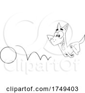 Poster, Art Print Of Black And White Cartoon Dog Chasing A Ball