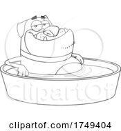 Poster, Art Print Of Black And White Cartoon Bulldog Soaking In A Tub