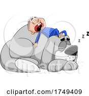 Poster, Art Print Of Cartoon Boy Sleeping On Top Of His Giant Mastiff Dog