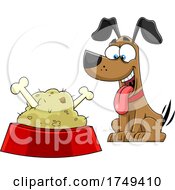 Cartoon Dog Wagging His Taile At A Food Dish