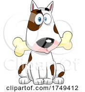 Cartoon Bull Terrier Dog Sitting With A Bone In Its Mouth