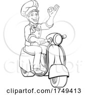 Chef Moped Scooter Food Delivery Man Cartoon