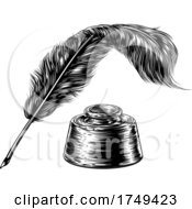 Feather Quill Pen And Inkwell