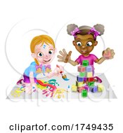 Poster, Art Print Of Girls Playing With Paints And Blocks