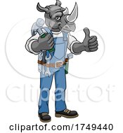 Poster, Art Print Of Rhino Mascot Carpenter Handyman Holding Hammer