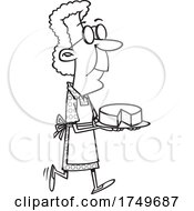 Cartoon Black And White Granny With A Sponge Cake by toonaday