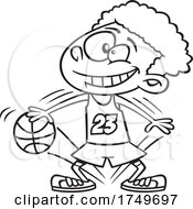 Cartoon Black And White Boy Dribbling A Basketball by toonaday