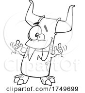 Poster, Art Print Of Cartoon Black And White Monster Flossing Its Fang