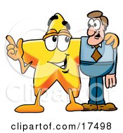 Poster, Art Print Of Star Mascot Cartoon Character Talking To A Business Man