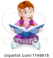 Poster, Art Print Of Girl Child Kid Cartoon Character Reading A Book