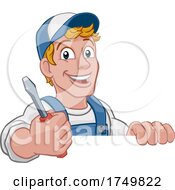 Poster, Art Print Of Electrician Cartoon Handyman Plumber Mechanic