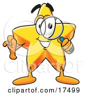 Clipart Picture Of A Star Mascot Cartoon Character Looking Through A Magnifying Glass