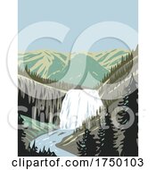 Poster, Art Print Of Gibbon Falls A Waterfall On The Gibbon River In Northwestern Yellowstone National Park Wyoming Usa Wpa Poster Art