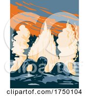 Poster, Art Print Of Grotto Geyser A Fountain Type Geyser Located In The Upper Geyser Basin In Yellowstone National Park Teton County Wyoming Usa Wpa Poster Art