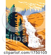 Poster, Art Print Of Chilnualna Falls On Chilnualna Creek In Sierra Nevada Within Yosemite National Park California Usa Wpa Poster Art