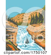 Poster, Art Print Of Firehole Falls On The Firehole River Located In Southwestern Yellowstone National Park Wyoming Usa Wpa Poster Art
