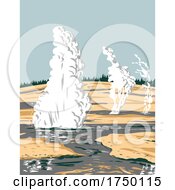 Poster, Art Print Of Norris Geyser Basin The Hottest Oldest And Most Dynamic Of Yellowstones Thermal Or Geothermal Areas In Yellowstone National Park Teton County Wyoming Usa Wpa Poster Art