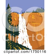Poster, Art Print Of Nevada Falls On Merced River Below Granite Dome Liberty Cap West Of Little Yosemite Valley Within Yosemite National Park California Usa Wpa Poster Art