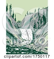 Poster, Art Print Of Mystic Falls A Cascade Type Waterfall On The Little Firehole River Within Yellowstone National Park Teton County Wyoming Usa Wpa Poster Art