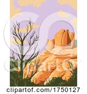 Poster, Art Print Of Cutthroat Castle Ruins In Hovenweep National Monument Located In Cortez Colorado And Blanding Utah On Cajon Mesa Of Great Sage Plain Usa Wpa Poster Art