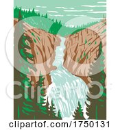 Poster, Art Print Of Kepler Cascades A Waterfall On The Firehole River In Southwestern Yellowstone National Park Wyoming Usa Wpa Poster Art
