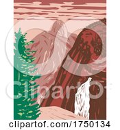 Poster, Art Print Of Illilouette Falls With Half Dome On The Illilouette Creek Tributary Of Merced River Within Yosemite National Park California Usa Wpa Poster Art