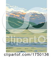 Poster, Art Print Of Tower Roosevelt And The Lamar Valley With The Lamar River Flowing Located In Yellowstone National Park Teton County Wyoming Usa Wpa Poster Art