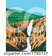 Poster, Art Print Of Undine Falls A 3 Tiered Waterfall On The Lava Creek In Northern Yellowstone National Park Wyoming Usa Wpa Poster Art