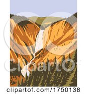 Poster, Art Print Of Lower Yellowstone Falls The Largest Volume Waterfall In The Rocky Mountains Within Yellowstone National Park Wyoming Usa Wpa Poster Art