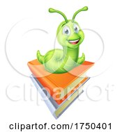 Poster, Art Print Of Bookworm Caterpillar Worm On Book Pile
