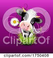 Poster, Art Print Of Holstein Cow In Grass Over Purple