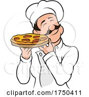 Poster, Art Print Of Cartoon Pizza Chef Holding A Pie