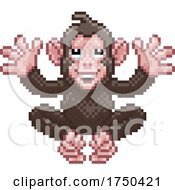 Poster, Art Print Of Monkey Chimp Pixel Art Animal Video Game Cartoon