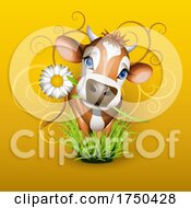 Poster, Art Print Of Jersey Cow In Grass Over Gold