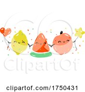 Kawaii Characters Of Lemon Watermelon And Peach Celebrating