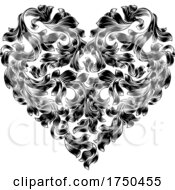 Poster, Art Print Of Heart Love Floral Woodcut Engraved Etching