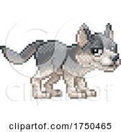 Poster, Art Print Of Wolf Pixel Art Animal Retro Video Game Cartoon