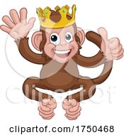 Monkey King Crown Waving Thumbs Up Cartoon Animal