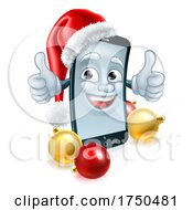 Poster, Art Print Of Cartoon Christmas Mobile Cell Phone In Santa Hat