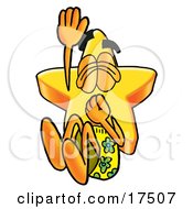 Clipart Picture Of A Star Mascot Cartoon Character Plugging His Nose While Jumping Into Water by Toons4Biz