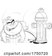 Poster, Art Print Of Black And White Cartoon Bulldog Peeing On A Hydrant