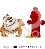 Poster, Art Print Of Cartoon Bulldog Peeing On A Hydrant