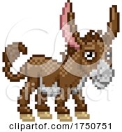 Poster, Art Print Of Donkey Mule Pixel Art Animal Video Game Cartoon